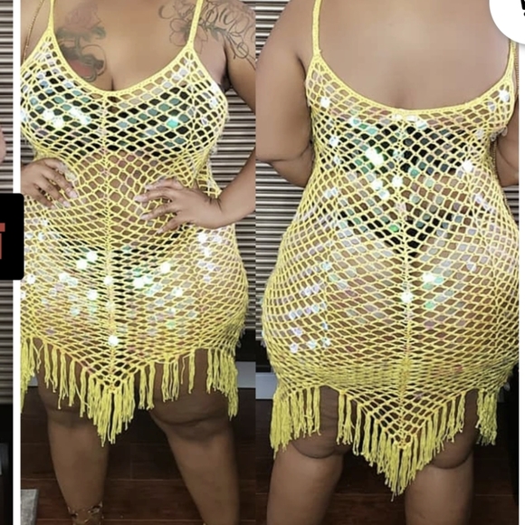 🚫SOLD Fishnet Sequin Sheer Fringe Dress - Picture 4 of 4